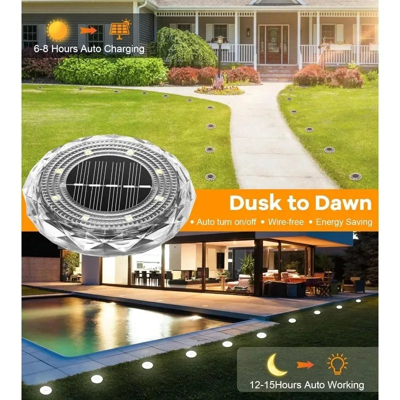 Solar LED Underground Light 8LED Outdoor Lawn Light Waterproof Path Light for Lawn Decoration Garden Terrace Courtyard