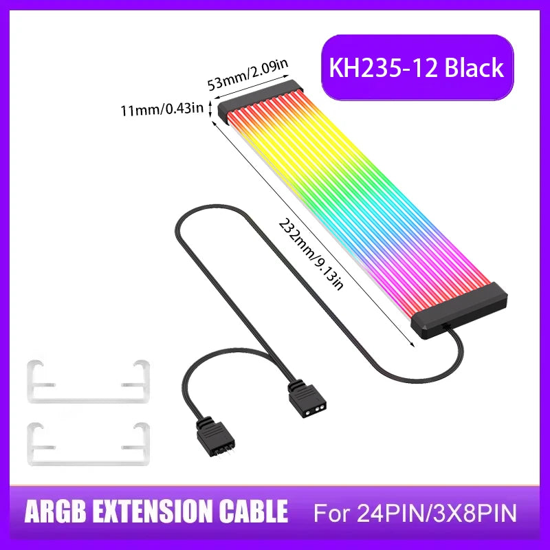 5V 3Pin ARGB Sync PC Cable 8/24PIN Motherboard Power Extension Cable Flexible LED Strip Light DIY Kit Video Card 8Pin 6PIN Cable