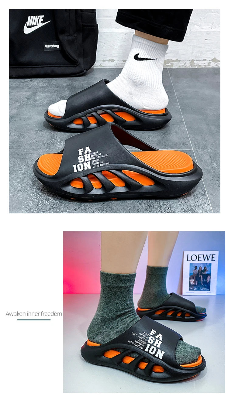 New Summer Men's Slippers 2026 EVA Soft Sole Male Slides Breathable Hollow Beach Sandals Light Comfortable Indoor Flip Flop