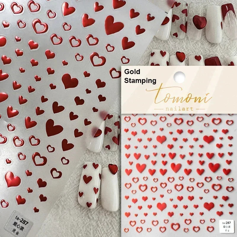 5D Gradient Love Gem Glitter Love Heart Colorful Cat's Eye Rhinestone Soft Self Adhesive Nail Art Stickers Shiny Manicure Decals
