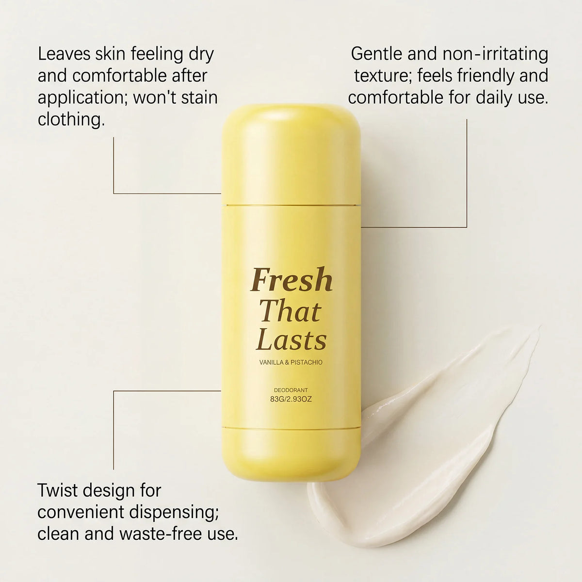 3-IN-1 Vanilla Pistachio Deodorant Stick,Niacinamide&Turmeric Brightening Body Balm for Dark Underarm,24H Fresh&Odor Protection Long Lasting Odor Protection&Soothe Post Shaving Irritation,Natural Deodorant&Gourmand Foodie Fra