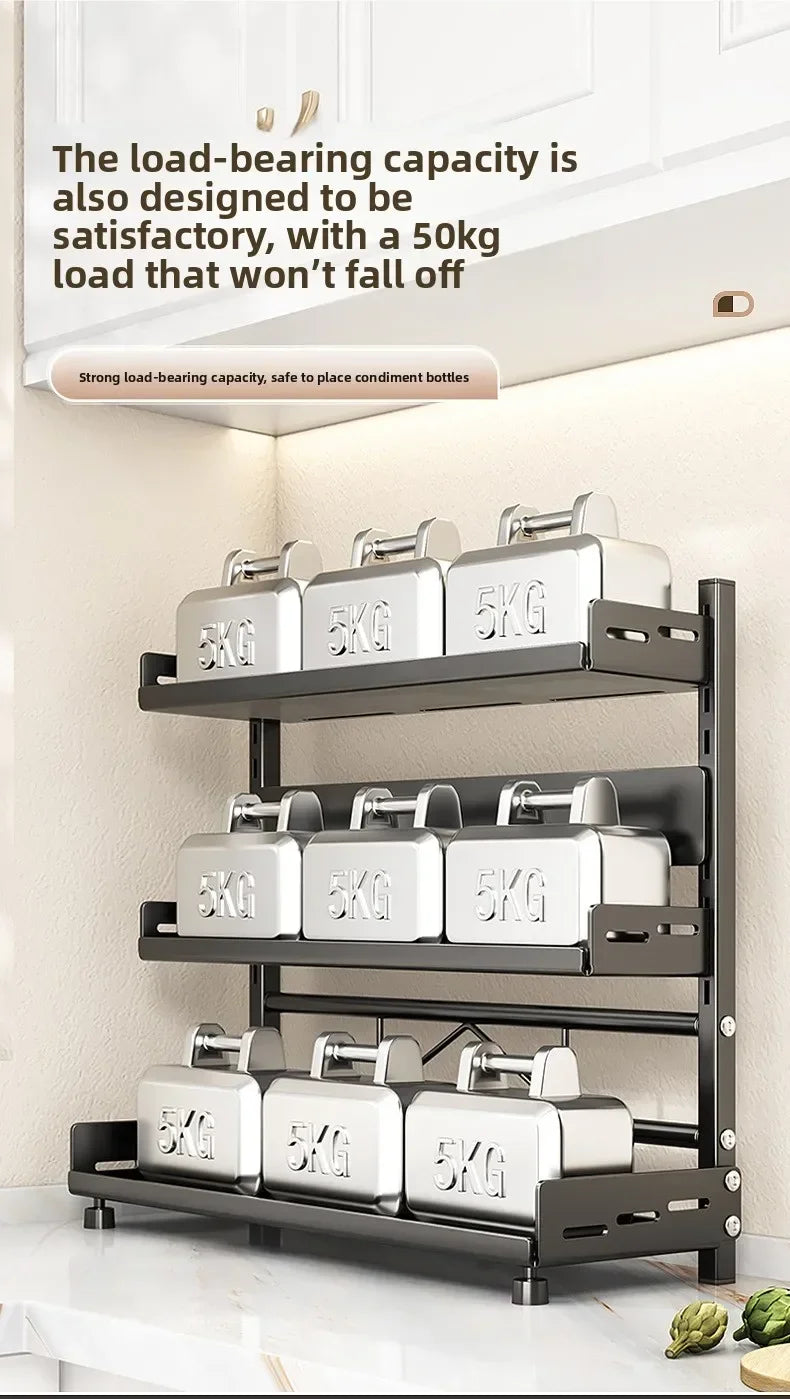 Kitchen Countertop Organizer Rack with Adjustable Feet Knife Storage Removable Shelves Multifunctional Space-Saving for Home