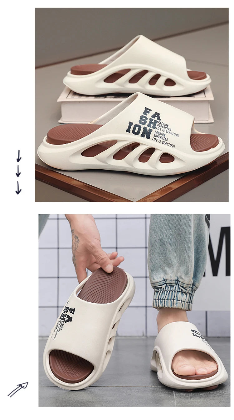 New Summer Men's Slippers 2026 EVA Soft Sole Male Slides Breathable Hollow Beach Sandals Light Comfortable Indoor Flip Flop
