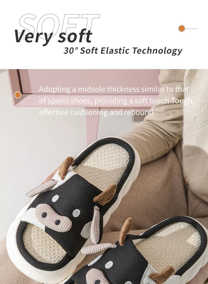 Cartoon Cute Cow House Slippers Women Platform Soft Sole Anti-slip Home Slides Woman Lightweight Warm Plush Indoor Cozy Slippers