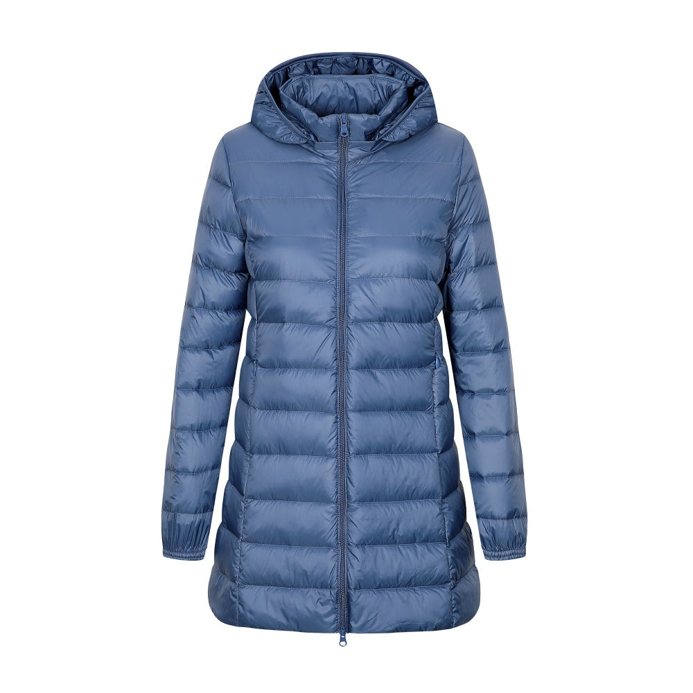 2023 New European Ladies Coats Long Autumn Winter Hat Detachable Light Down Jacket Women Hooded Outerwear Female Warm Coat