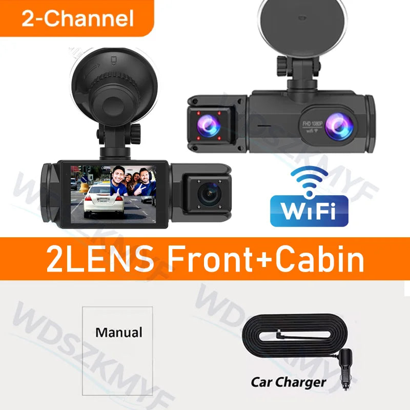 HD 1080P 2/3 camera Dash Cam for cars Front And Inside car camera with IR Night Vision Loop Recording wide angle Car DVR Camera