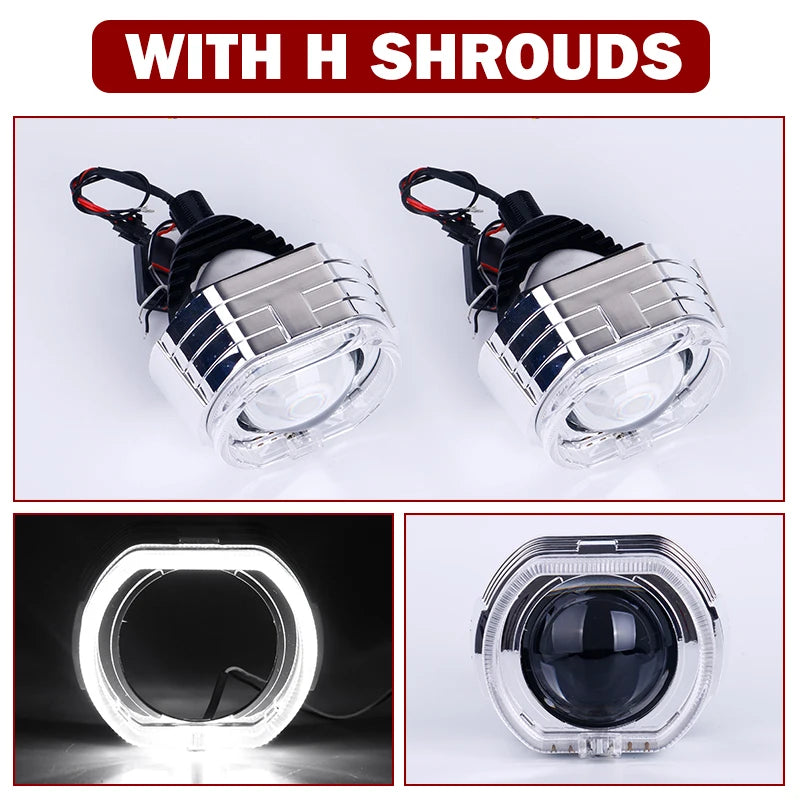3 Inch H4 H7 LED Angel Eyes Bi LED Lenses 9005 9006 Projector Headlight For Hella Car Lights Headlamp Car Accessories RHD 160W