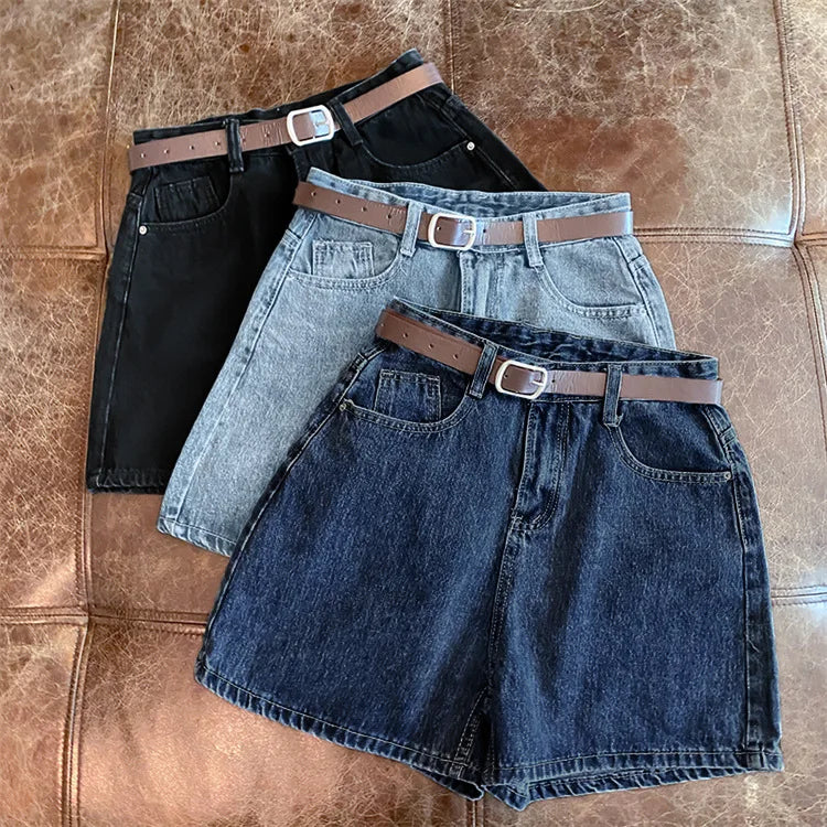 New Women Summer Denim Shorts Casual A Line Hot Pants Casual Trend Denim Shorts High Waist Simple Loose Wide Leg Denim Pants