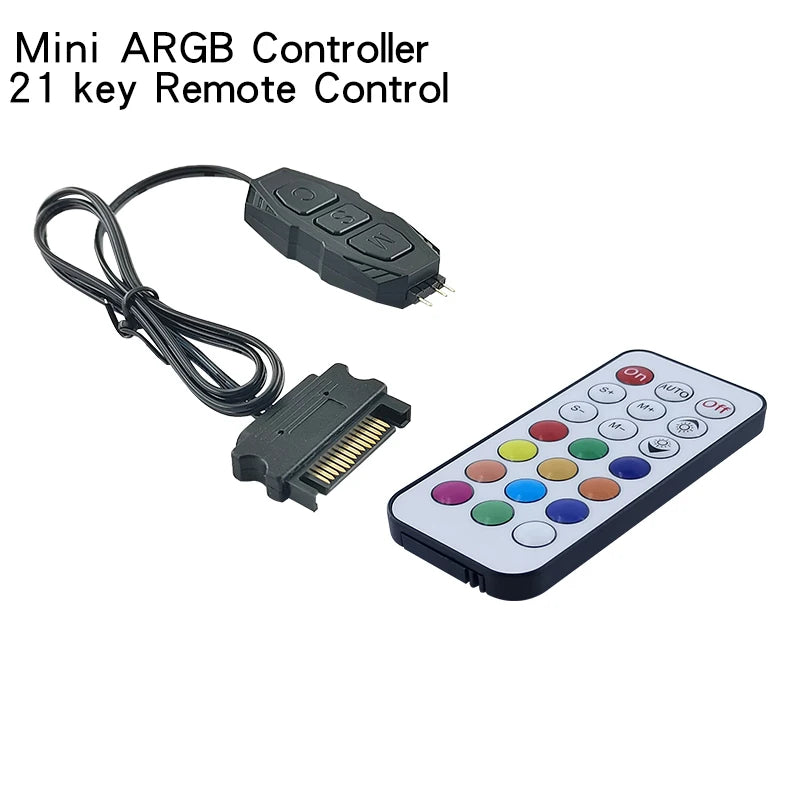 ARGB 5V 3Pin Controller To SATA RGB Remote Mini Controller HUB Adapter RGB Remote Controller for PC Fan Cooling Fan Light Strip