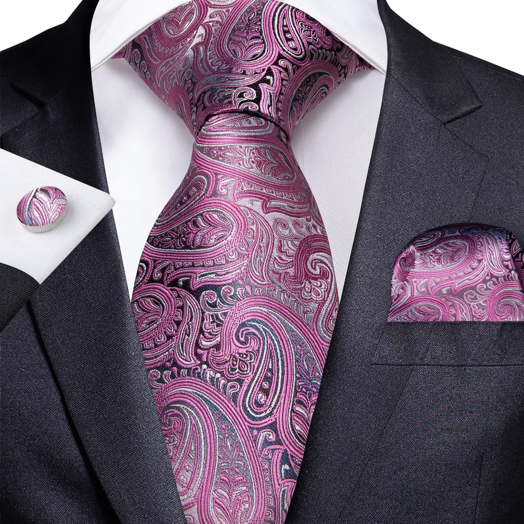 8cm Men's Polyester Ties Pocket Square Cufflinks Green Gold Paisley Wedding Party Accessories Necktie Gift