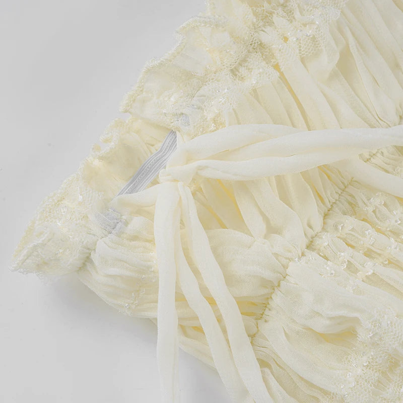 SUCHCUTE Beige Folds Textured Chiffon Shorts Women Summer Elastic Waist Bottoms All Match Casual Shorts Grunge Fairycore 2026