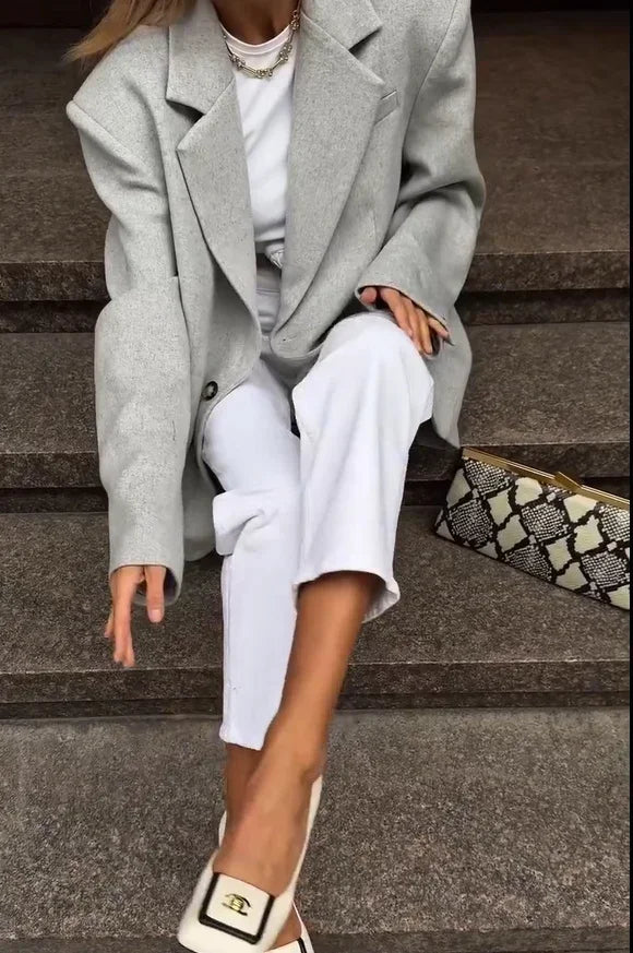 Women Solid Lapel Short Blazer Jackets Fashion Long Sleeve Single Button Loose Fited Suit Coat 2026 Autumn Daily Street Outwear