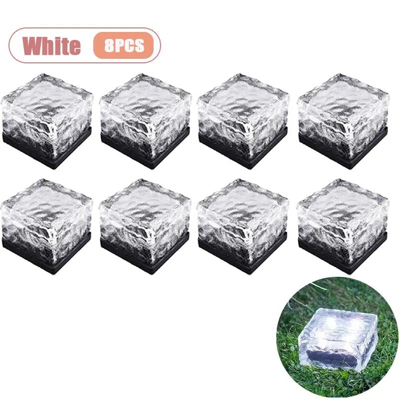 1-8PCS Square Solar Glass Brick Lights IP65 Waterproof LED Warm White Outdoor Landscape Path Lighting for Garden Courtyard Decor