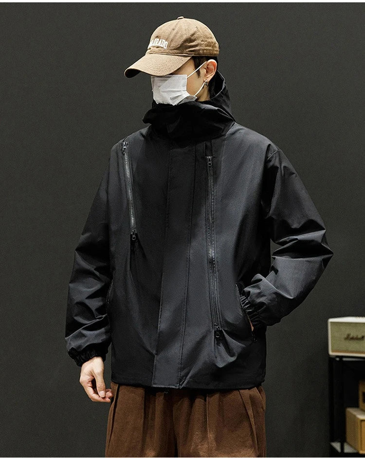 Japanese Windbreakers Men's Jacket Zipper Coat Cargo Waterproof Jackets Bomber Camping Loose Thin Softshell Hooded Hiking Jacket