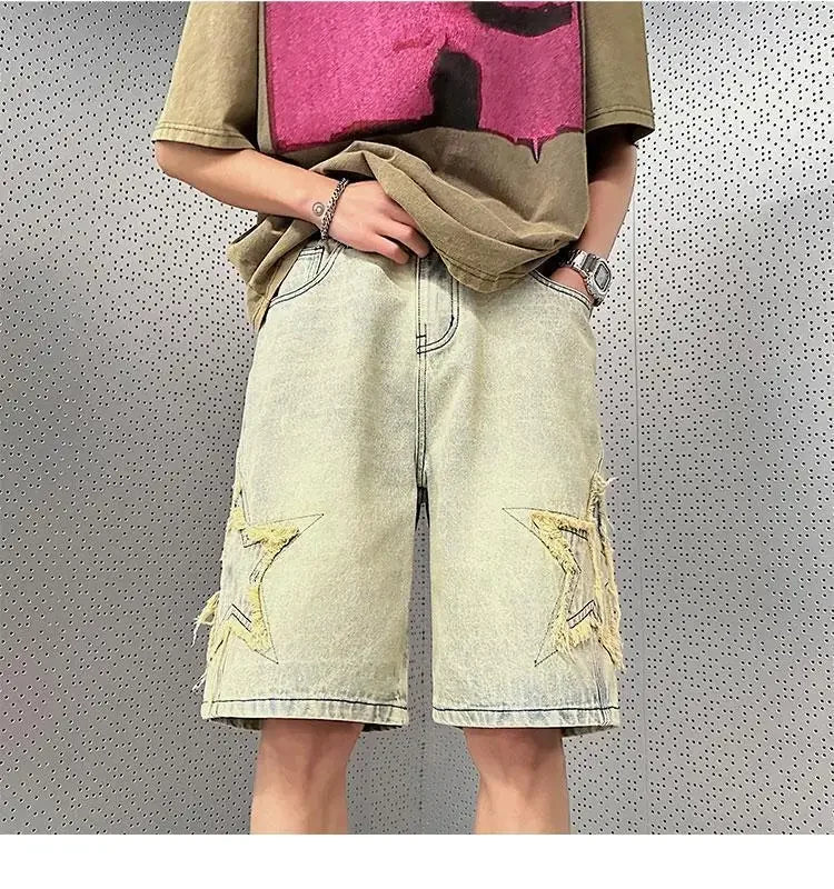 Denim Shorts Men's Summer Thin Wash Retro Yellow Mud Pants American High Street Casual Five-point Pants
