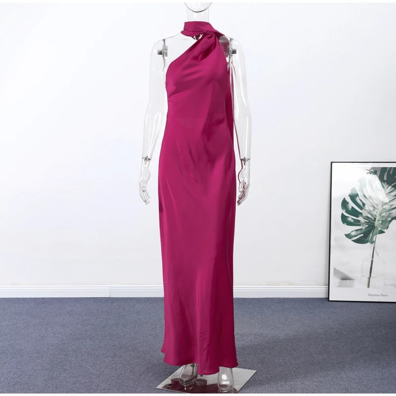 Backless Satin Long Sling Dress Women V Neck Sleeveless Slit Solid Sexy Party Dresses 2026 Summer Lady Vacation Evening Robes