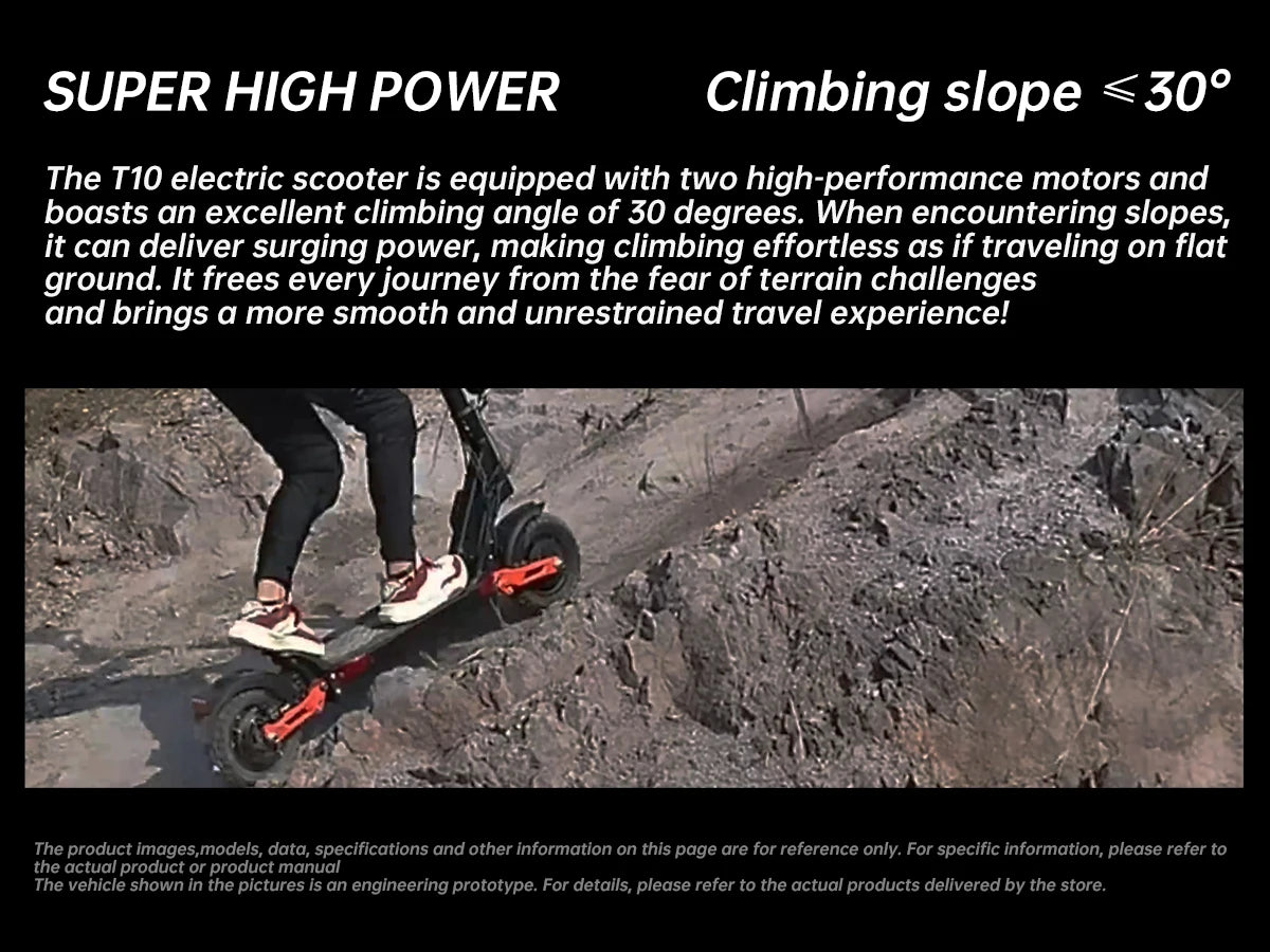 JOYOR T10 Flagship Electric Scooter 1000W Dual Motors 3600W Peak 37MPH 60V18Ah Battery 45 Miles Dual-Arm Suspension Dual Hydraulic Disc Brakes Anti-skid 10Inch OffRoad Tires High Speed Stability Aluminum Alloy Frame Foldable