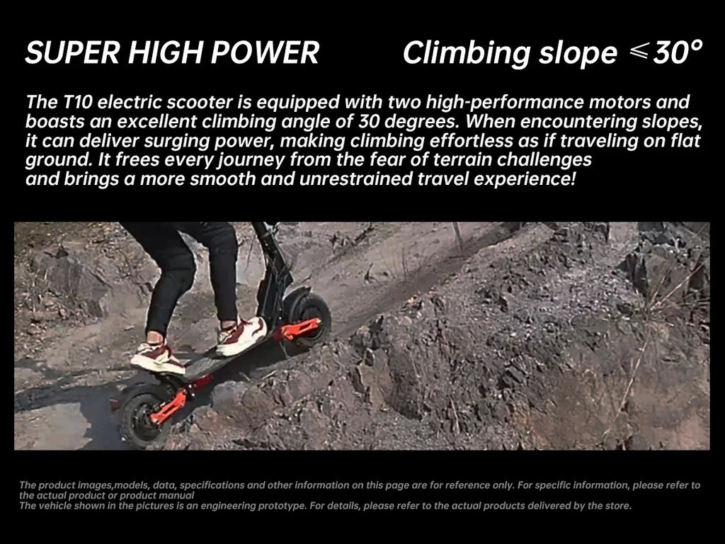 JOYOR T10 Flagship Electric Scooter 1000W Dual Motors 3600W Peak 37MPH 60V18Ah Battery 45 Miles Dual-Arm Suspension Dual Hydraulic Disc Brakes Anti-skid 10Inch OffRoad Tires High Speed Stability Aluminum Alloy Frame Foldable