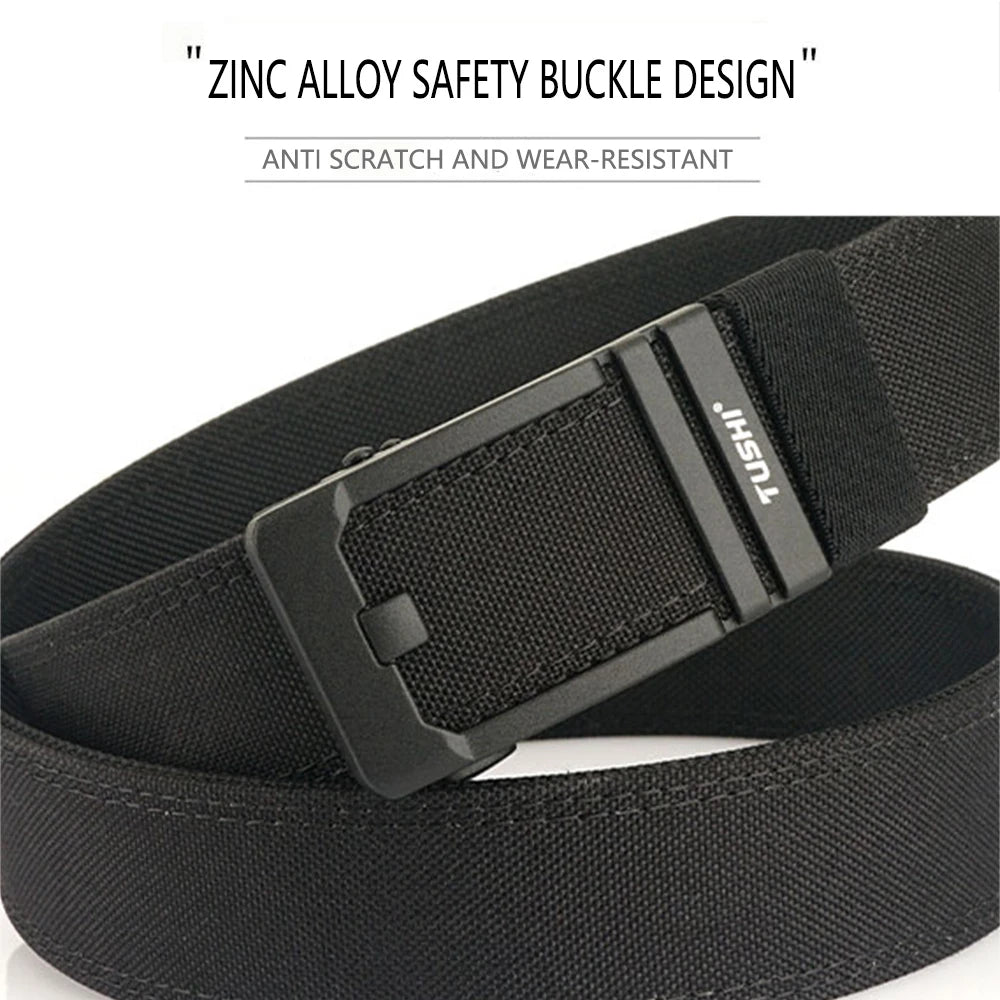 TUSHI New Double-layer Reinforced Automatic Buckle Training Quick Hanging Pistol Belt Men Nylon Outdoor Leisure IPSC Accessories