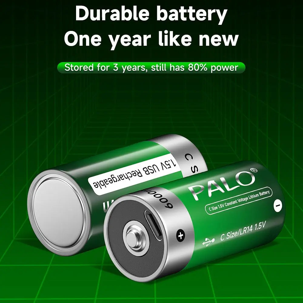 Palo 1.5V Lithium Rechargeable Battery R14 LR14 USB Charging  C Size Li-ion Battery For Water Heater Gas Stove Radio Shaver
