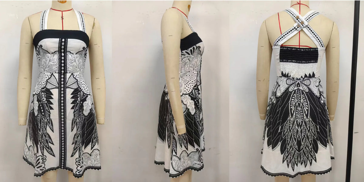 2026 Summer Fashion New Women's Elegant Design Printed Dress Strap Vacation Storm Simia Temperament Short A-line Dress