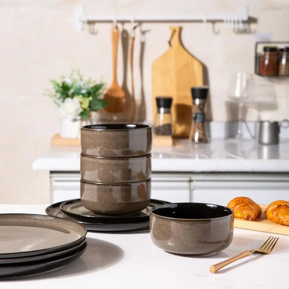 Ceic Dinnerware Sets or 8,Plates and Bowls Sets,Reactive Glaze Dishes Set,Highly Chip and Crack Resistant | Dishwasher & Microwa