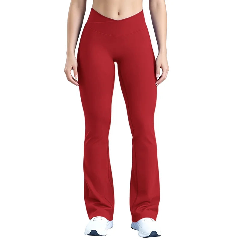 Crossover Waist Flare Leggings Women Seamless Bell Bottom Yoga Pants Butt Lifting Tummy Control Gym Fitness Flared Leggings