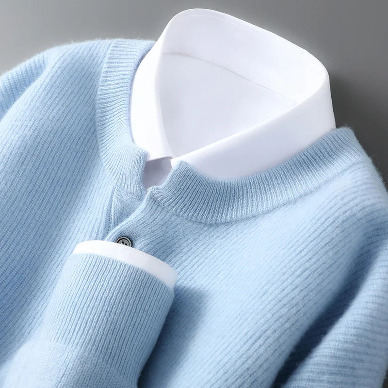 MVLYFLRT Men's 100% Merino Wool Round Neck Pullover Sweater Casual Thick Knit Autumn Winter Warm Cashmere Feel Sweater