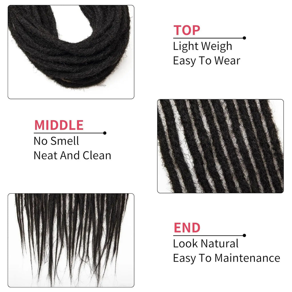 24' Dreadlocks Extensions Crochet Hair for Women 10 Strands Handmade Crochet Hair Braids 0.6cm Hippie Double Ended Dreadlock