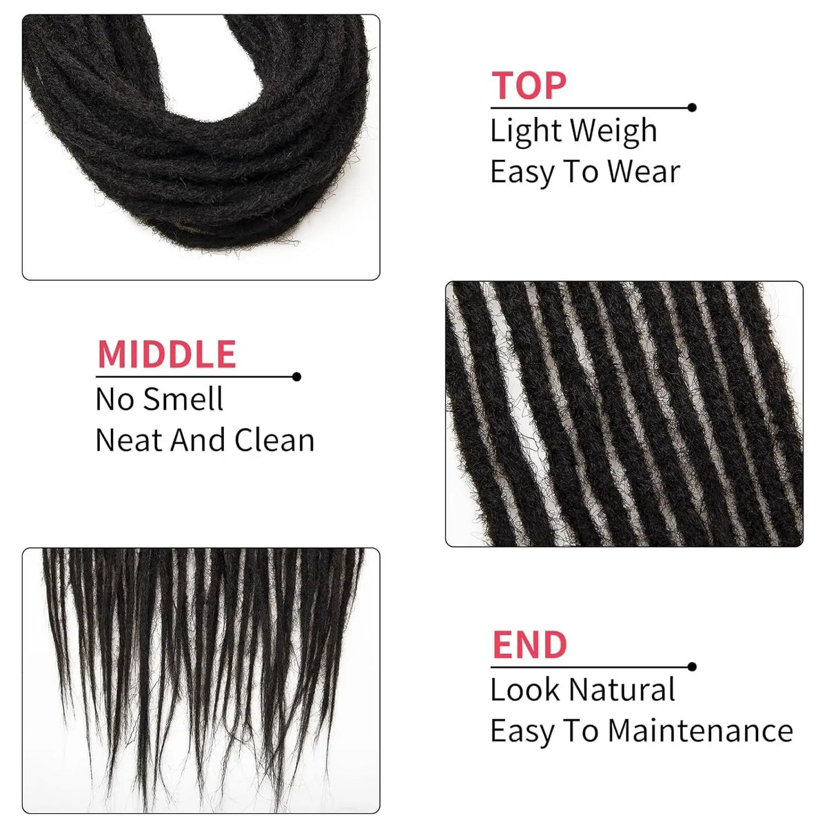 24' Dreadlocks Extensions Crochet Hair for Women 10 Strands Handmade Crochet Hair Braids 0.6cm Hippie Double Ended Dreadlock