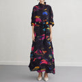 Miyake Fold 2025 Spring New Dress Women's Irregular Print Fold Waist Advanced Sense Dress