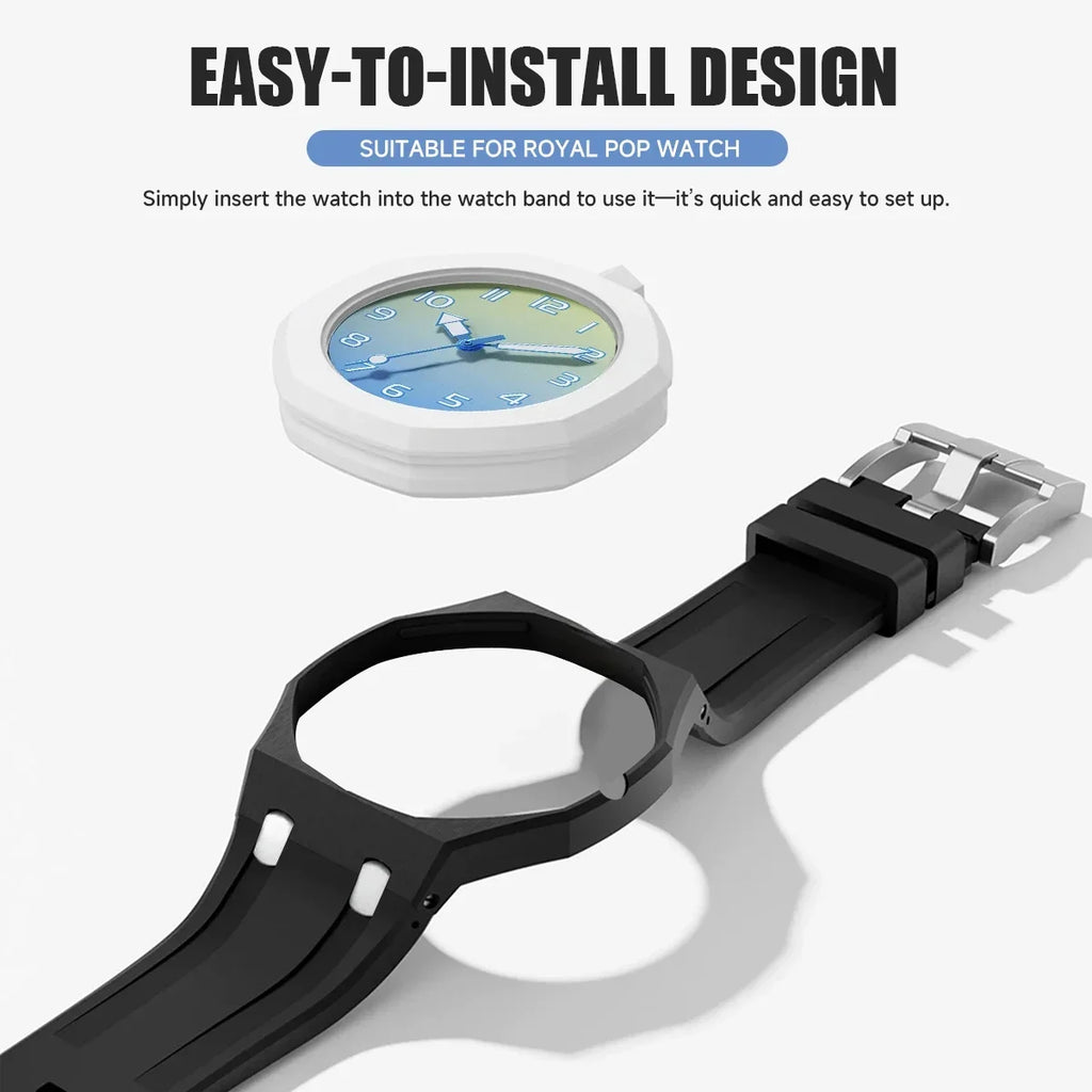 2 IN 1 PC Mod Kit Case Frame +Strap for Swatch AP Royal Pop Modification Integrated Silicone Matte Cover Bumper Band Accessories