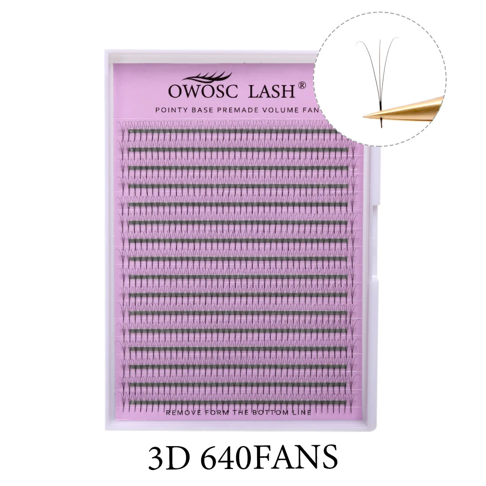 OWOSC 320 Fans Pointy Base Premade Volume Fans Medium Stem Sharp Thin Pre Made Russian Volume Fan Eyelash Extensions Custom Logo