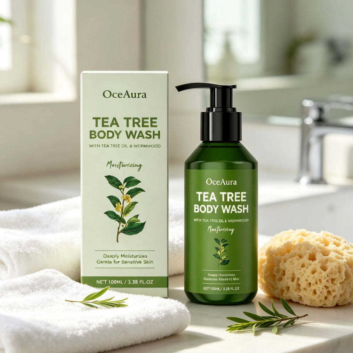 OceAura Tea Tree Body Wash Soothing Skin Relieve Skin Dryness Remove Excess Sebum Long Lasting Fragrance Moisturizing Shower Gel