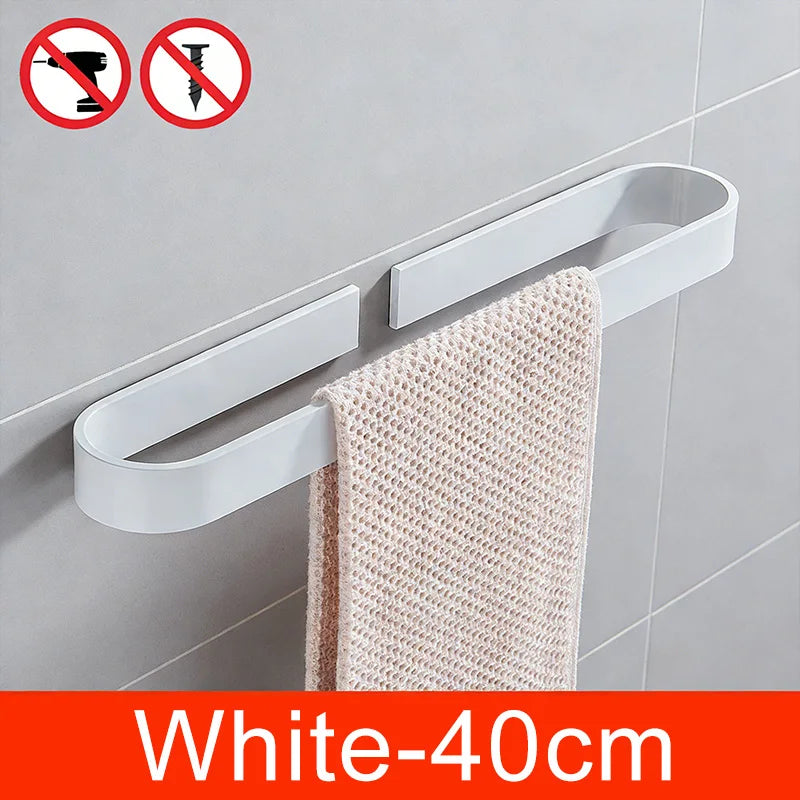 Self-adhesive Black Bath Towel Holder Bathroom Towel Rack No Punch Towel Rail Rack Towel Holder Bath Storage Shelf ML65B