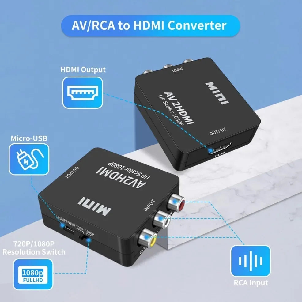 1080P RCA AV To HDMI-compatible Adapter Converter AV2HD Audio Video Cable CVBS AV Adapter with USB Cable