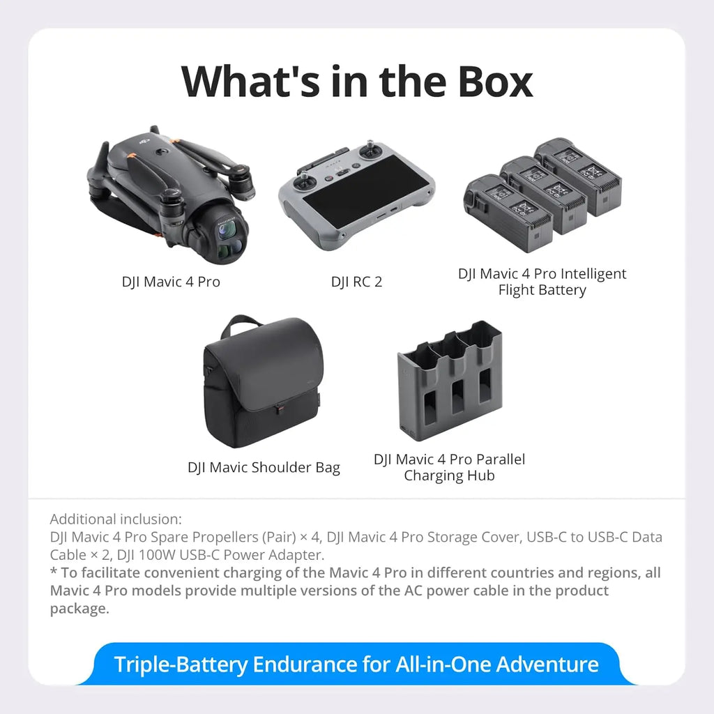 Open Box-DJI Mavic 4 Pro Fly More Combo with DJI RC 2, Flagship Tri-Camera Drone with 100MP 4/3 CMOS Hasselblad Camera, 30km/18.6mi Video Transmission, 51-Min Max Flight Time, Charging Hub, and More