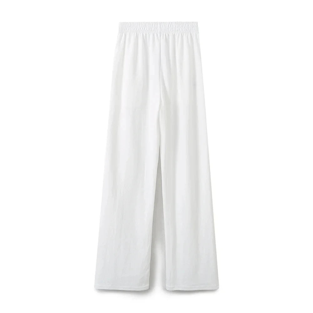 HH Women Vintage Solid Shirts Pant Sets O Neck Short Sleeve Shirts Top + Elastic Waist Loose Trousers Spring Commuting Suit