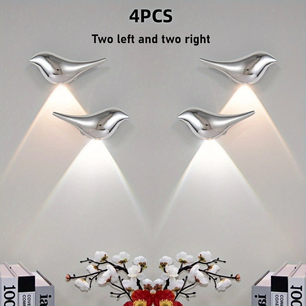 4pcs USB Rechargeable Wall Lights Smart Motion Sensor Bird-Shaped Decorative Lamps Cordless Install Adjustable Light Wall Decor