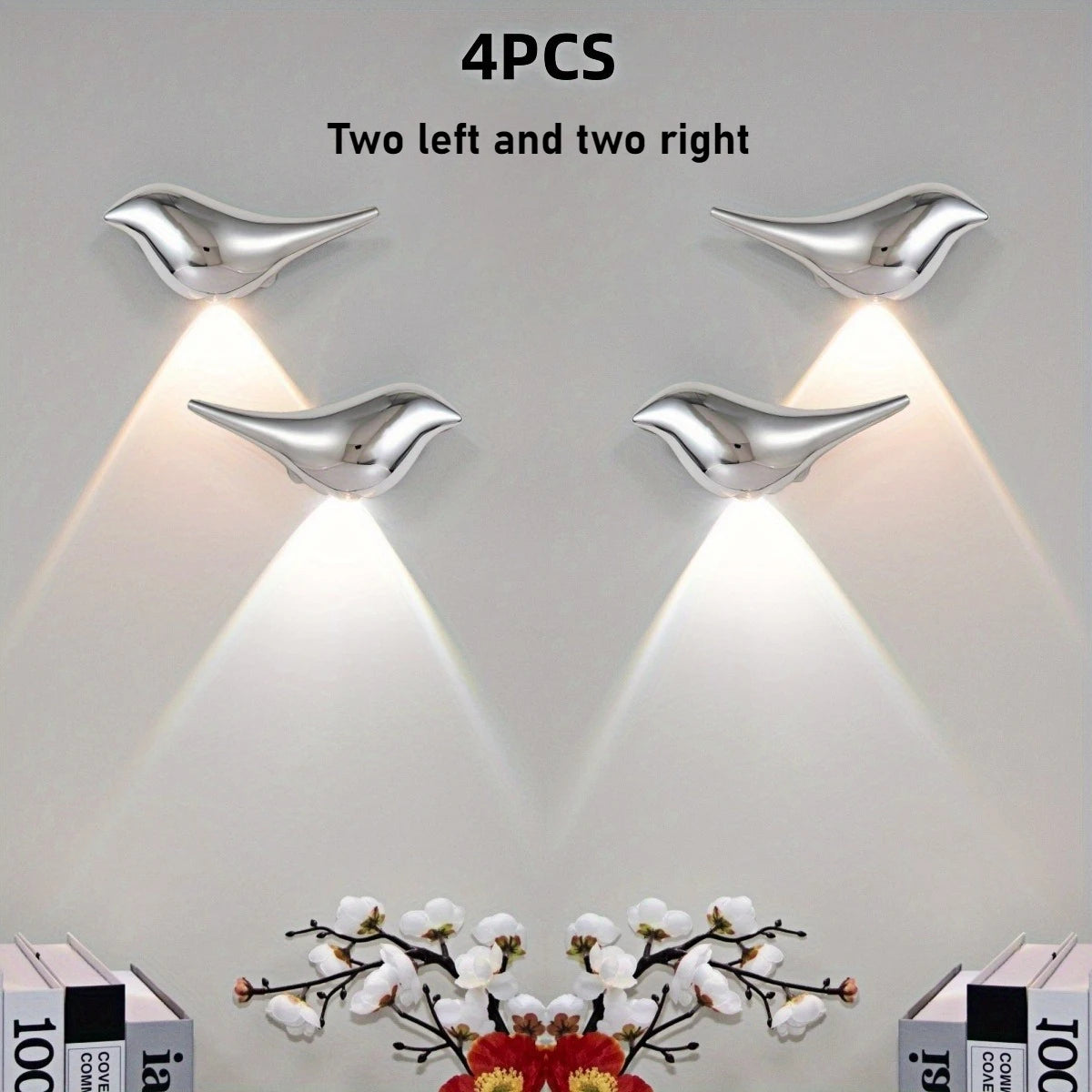 4pcs USB Rechargeable Wall Lights Smart Motion Sensor Bird-Shaped Decorative Lamps Cordless Install Adjustable Light Wall Decor