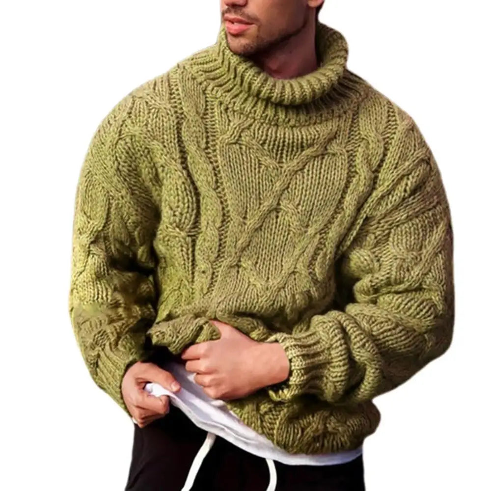 Fashion Cotton Winter Sweater Solid Color Autumn Warm Slim Fit Men Pullover Men's Twist Braid Knit Turtle-Neck Jumper свитер