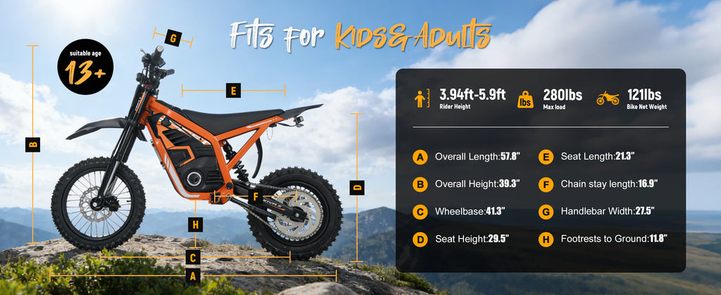 Eskute Nova X Electric Dirt Bike for Teens & Adults, 14"/12" Fat Tire Electric Motorcycle, 48V23AH Battery Nova Ebike 35-46MPH Ebike, Full Suspensions E-Moped for Kids, Teens & Adult