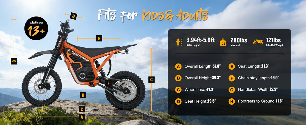 Eskute Nova X Electric Dirt Bike for Teens & Adults, 14"/12" Fat Tire Electric Motorcycle, 48V23AH Battery Nova Ebike 35-46MPH Ebike, Full Suspensions E-Moped for Kids, Teens & Adult