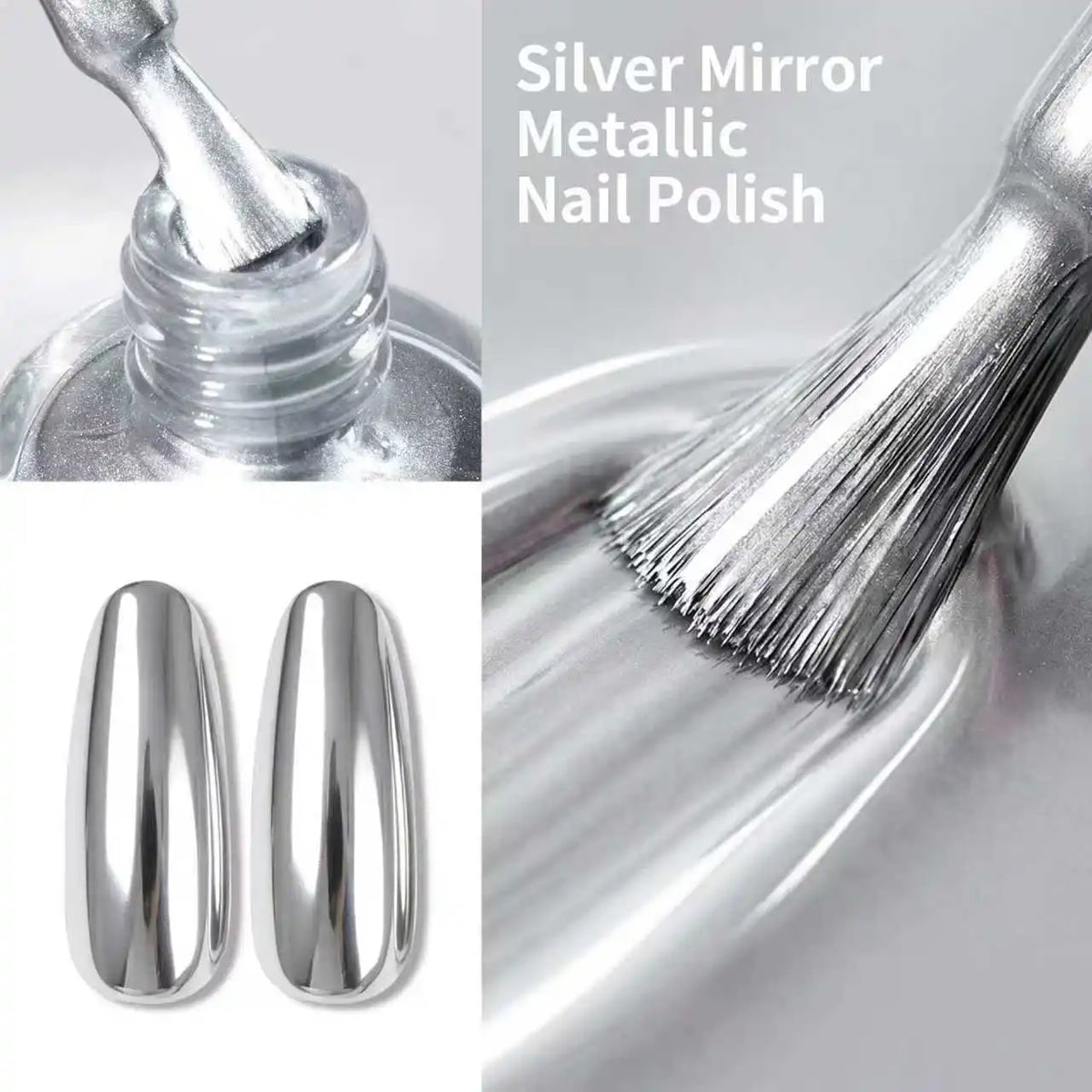 Silver Metallic Nail Polish—Quick-Drying, No UV Lamp Required, Mirror-Like Finish; the Perfect Choice for a Holiday Gift.