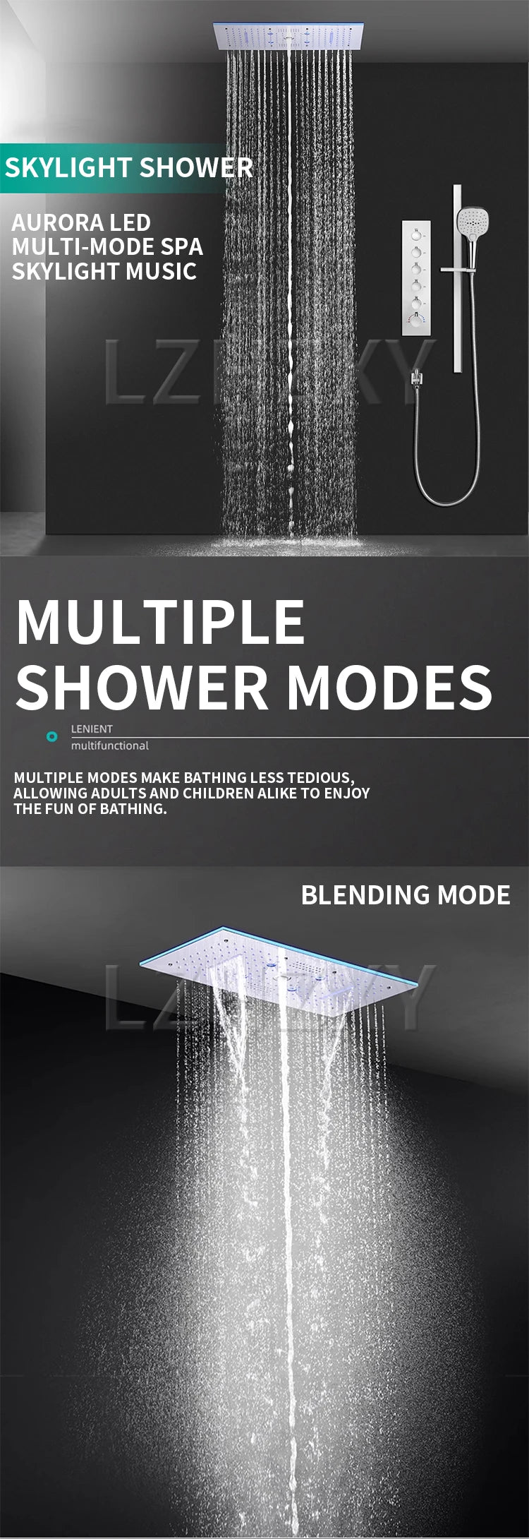 Built in Concealed Shower Wall Mounted Hidden Pre Embedded Overhead Rain Shower Head with Music