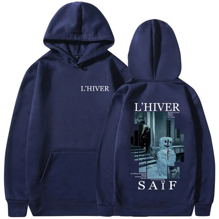 Rapper L'HIVER Saif Album 2025 New Hoodie Men's Hip Hop Fleece Pullover Sweatshirt Retro Long Sleeve Oversized Hoody Streetwear