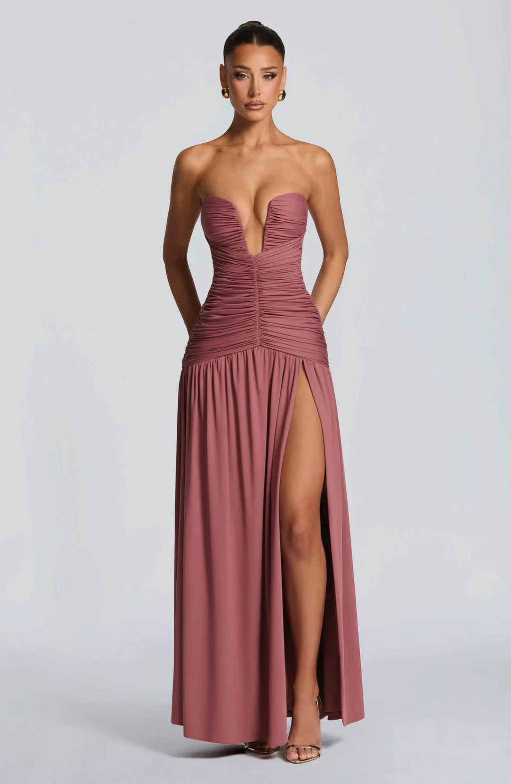 Avrilyaan Deep V High Slit Backless Sexy Dress Women 2026 Elegant Maxi Long Dresses Pleated Sleeveless Summer Dress Vestidos