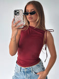 Dulzura Sleeveless Skew Collar Ruched Lace Up Bodycon Crop Top Sexy Elegant Casual Tank Party Club Streetwear Spring Summer