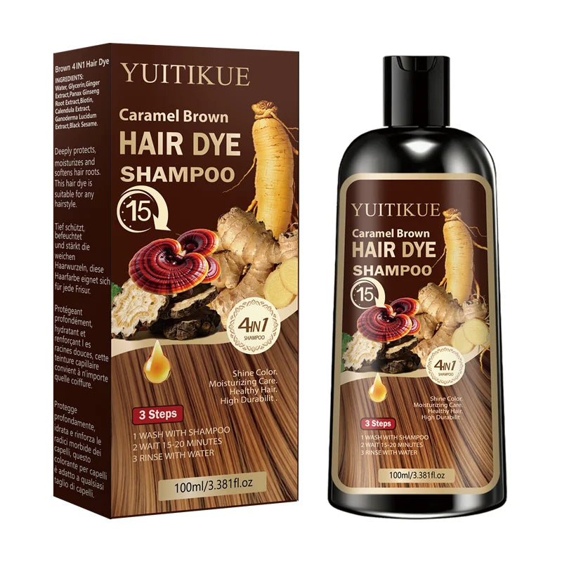YUITIKUE Caramel Brown Hair Dye Shampoo 100ml 4-in-1 15-Minute Fast Dye & Moisturizing Hair Care