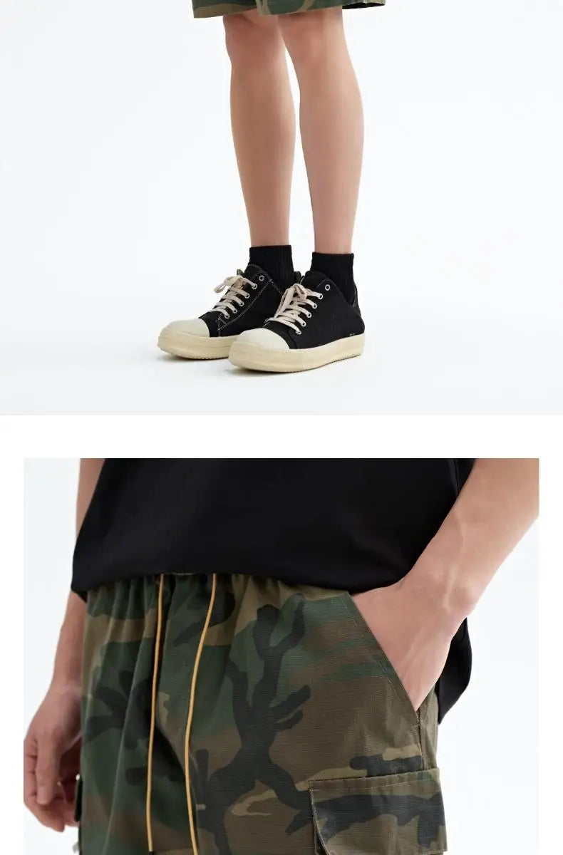 Mr. WH Camouflage Workwear Shorts Men's American Trendy Brand Casual Drawstring Sports High Street Straight Five-Quarter Pants